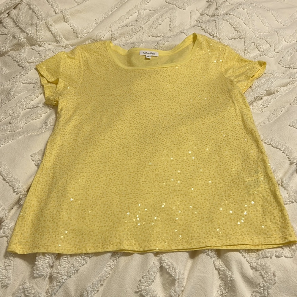 Calvin Klein yellow sequin tee